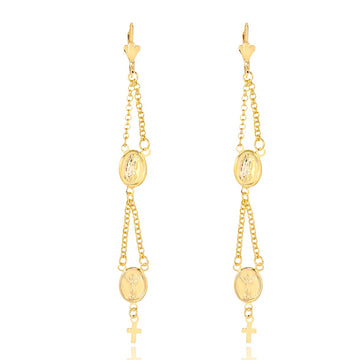 18K Gold Layered Oro Laminado Virgen de Guadalupe & Divino Nino Dangle Earrings 21.0006